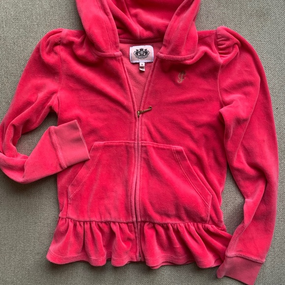Juicy Couture Other - Y2K Barbiecore Juicy Couture Velour Hoodie with Ruffle Back Girls L